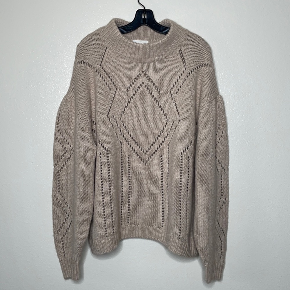 H&M Knit Crewneck Sweater Wool/Alpaca Blend sz Medium Oversized Tan